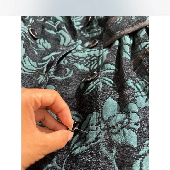 Elevenses Teal Tapestry Edwardian Floral Coat 2 - Picture 4 of 7